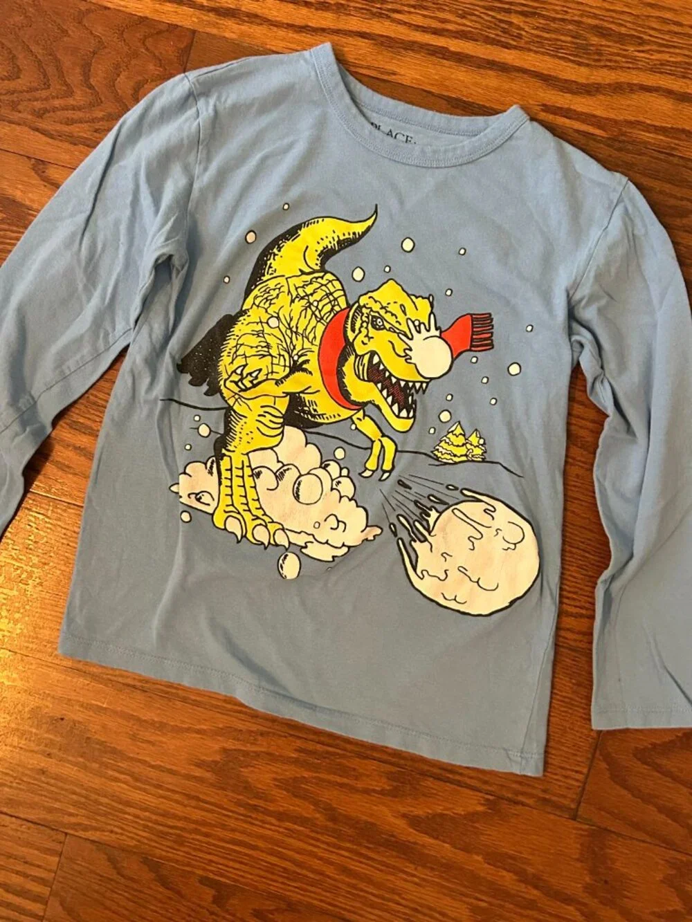 The Children's Place Boys Long Sleeve Dino Snowball Graphic Tee Boys Size Medium